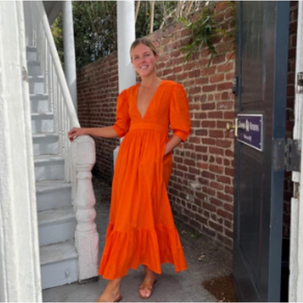 Madison Matthews orange dress